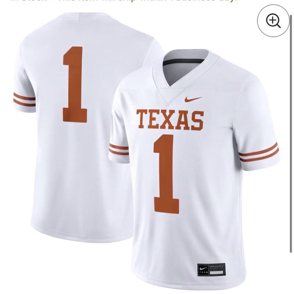 Men's L Nike #1 White University Of Texas Longhorns Gameday Jersey UT Football